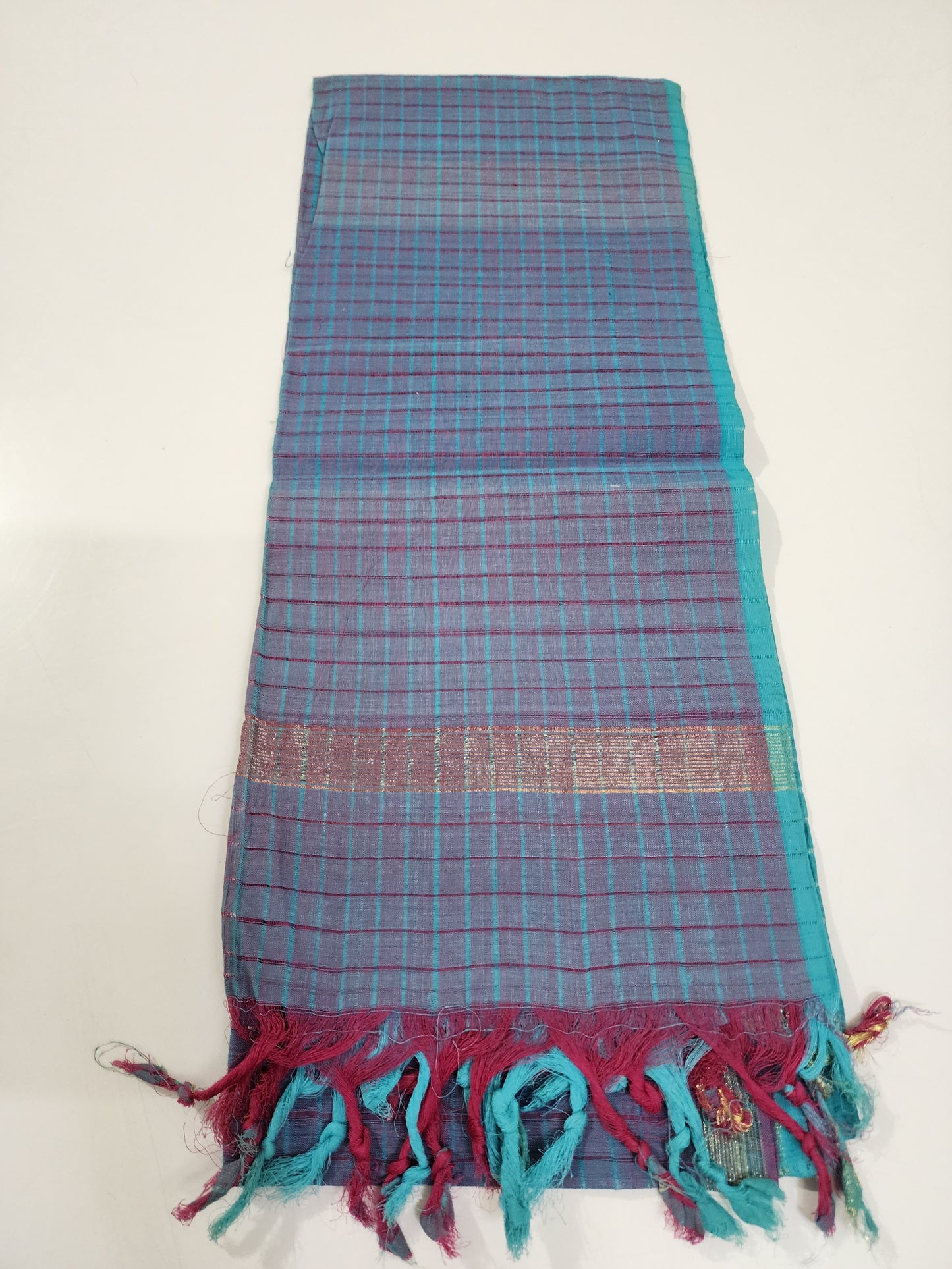 Handloom light and dark blue checks Dupatta