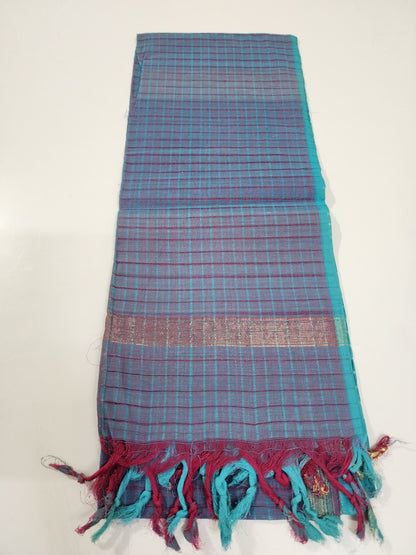 Handloom light and dark blue checks Dupatta