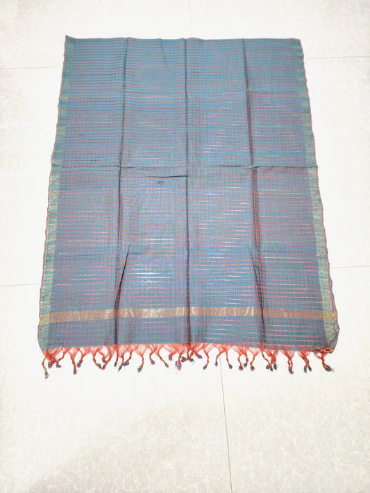 Handloom Cotton Blue Peach Dupatta
