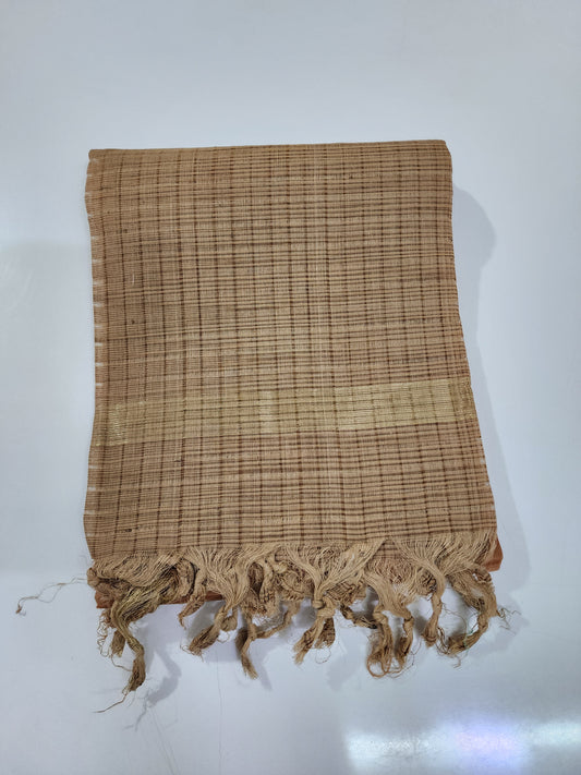 Handloom Cotton beige chocolate Dupatta