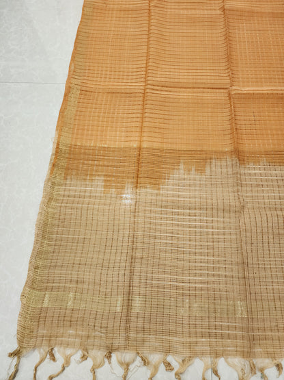 Handloom Cotton beige chocolate Dupatta