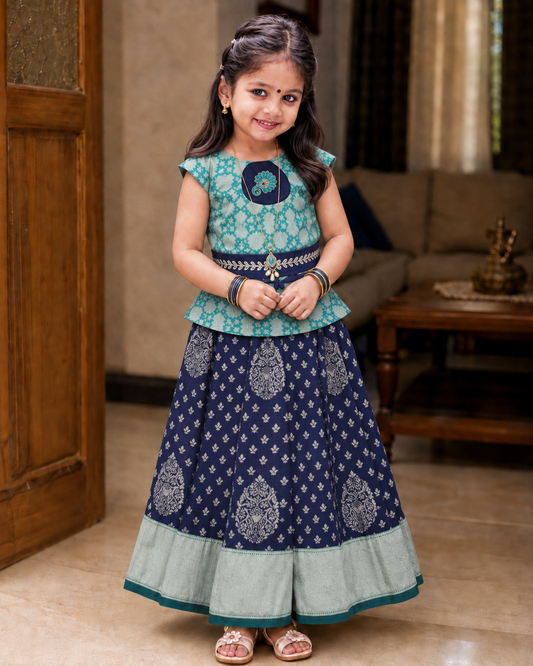Banaras Navy Blue Lehenga Set
