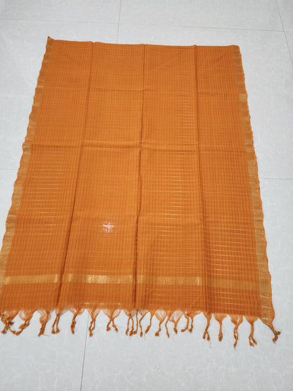 Handloom Cotton brick red checks Dupatta