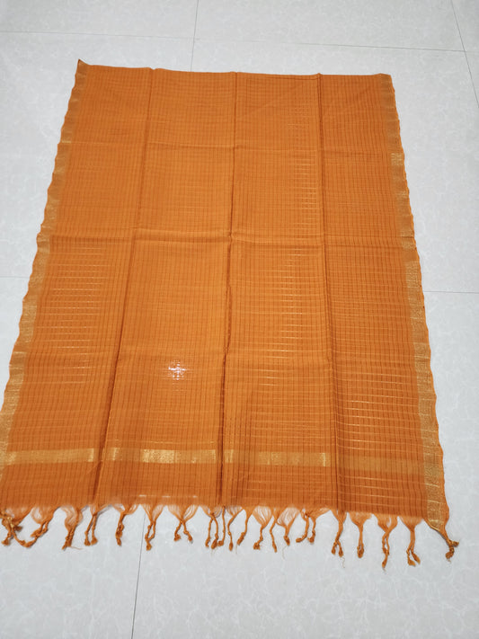 Handloom Cotton brick red checks Dupatta