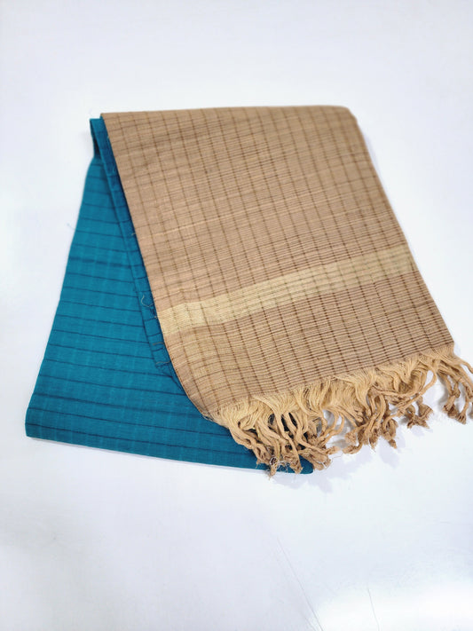 Handloom Cotton Beige and Skyblue Dupatta
