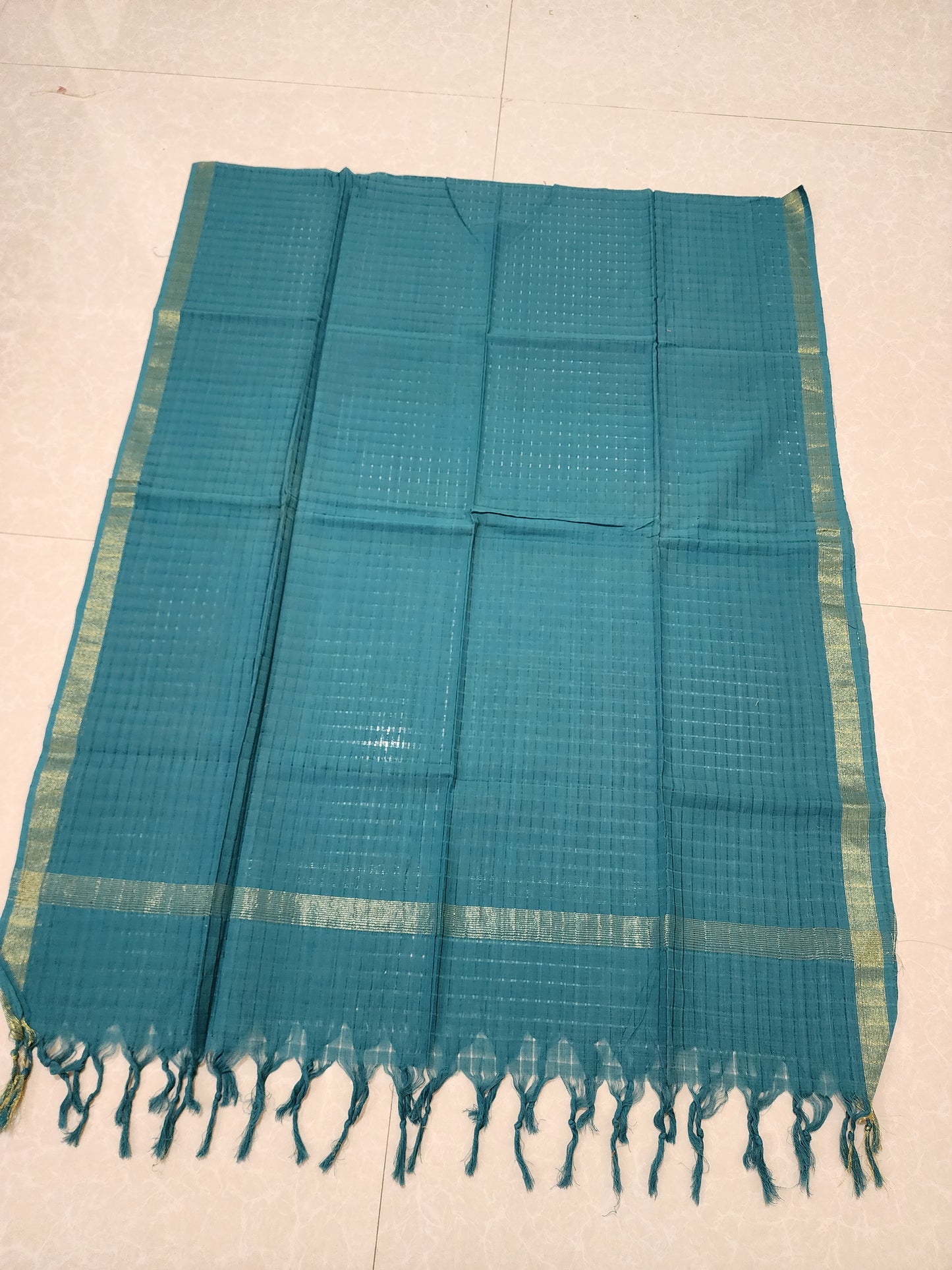 Handloom Cotton dark Turquoise Blue Dupatta