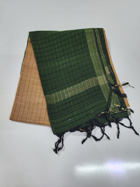Handloom Cotton Beige and Green Dupatta