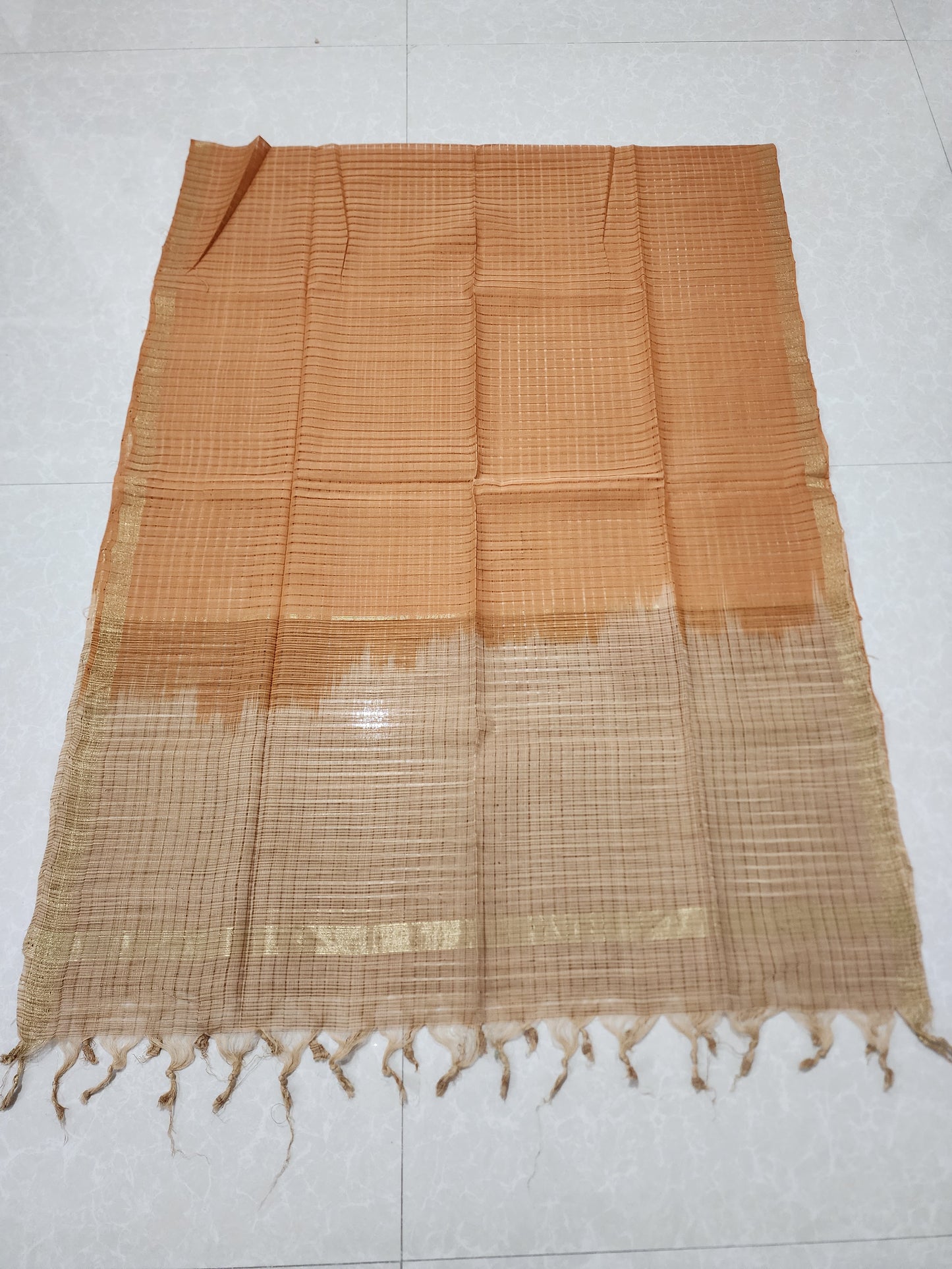 Handloom Cotton beige chocolate Dupatta