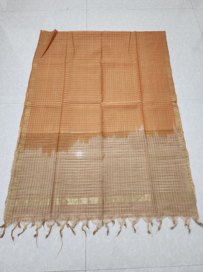 Handloom Cotton beige chocolate Dupatta