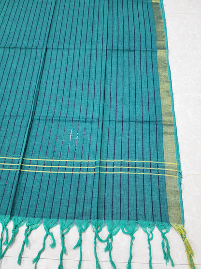 Handloom Cotton Turquoise Blue Dupatta