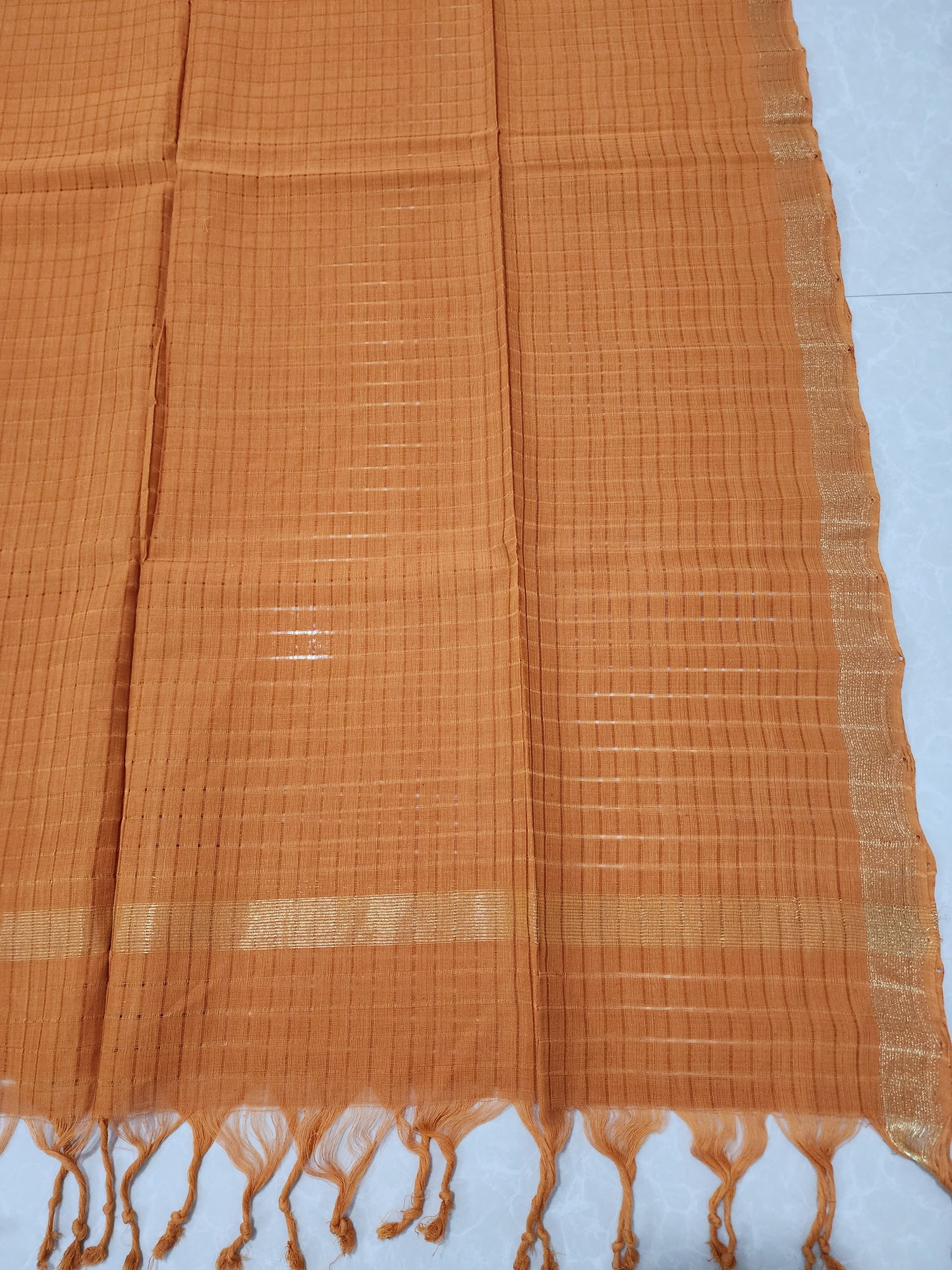 Handloom Cotton brick red checks Dupatta