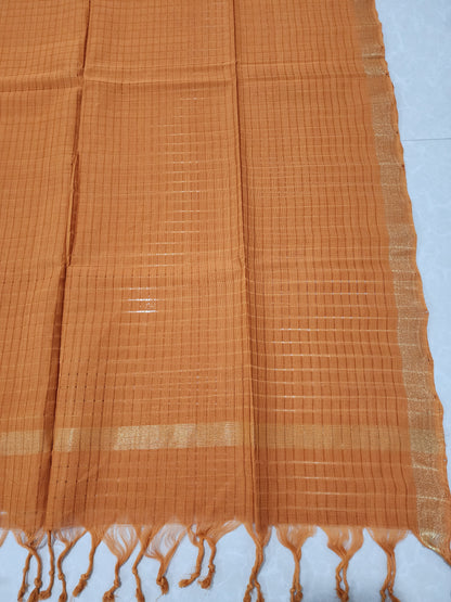 Handloom Cotton brick red checks Dupatta