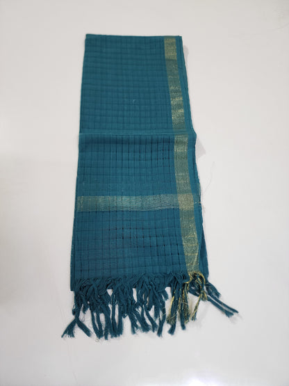 Handloom Cotton dark Turquoise Blue Dupatta