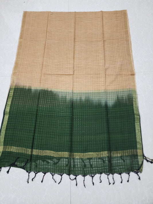 Handloom Cotton Beige and Green Dupatta