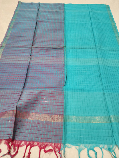 Handloom light and dark blue checks Dupatta