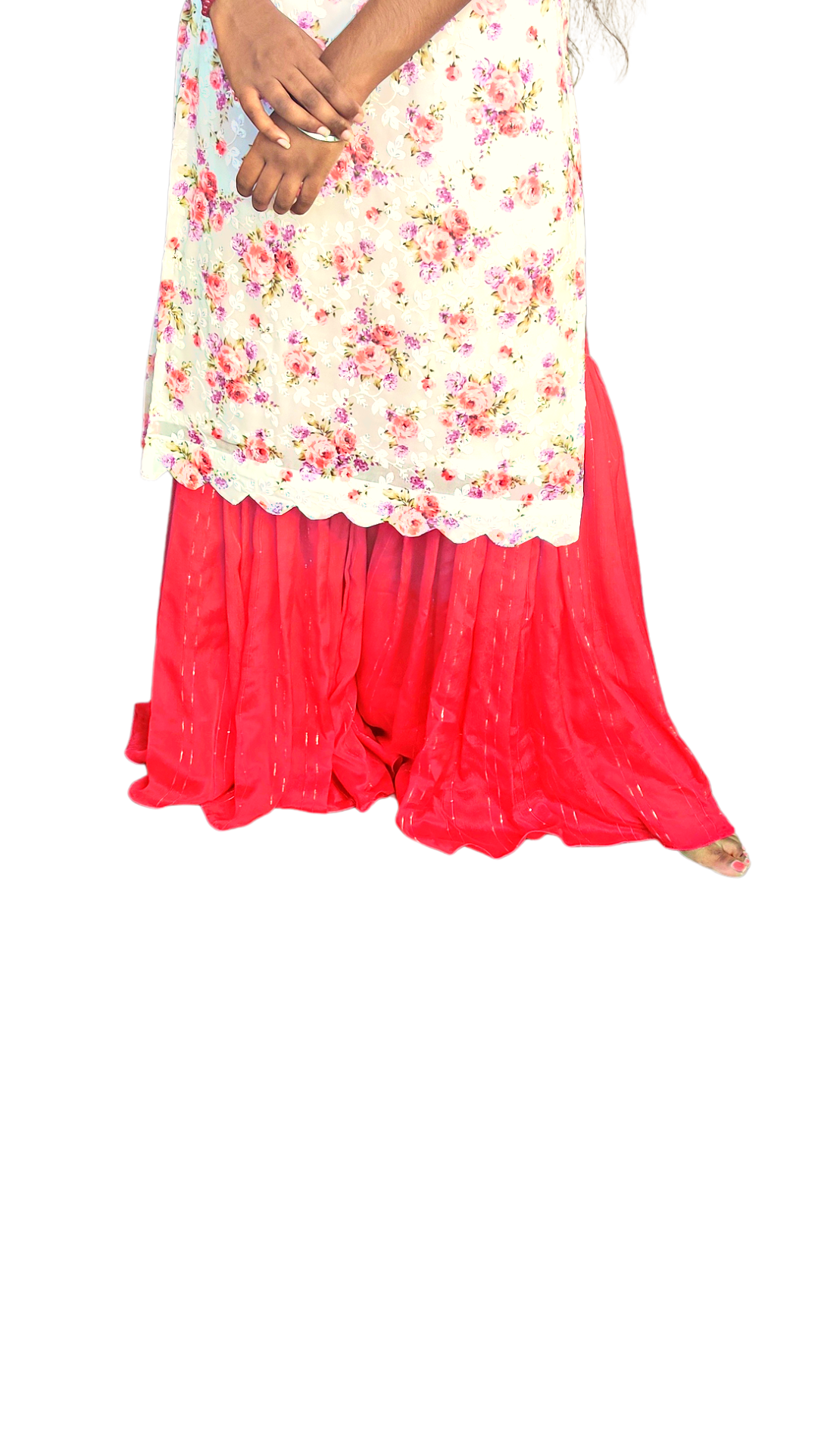 Floral White with Pink Sharara Set