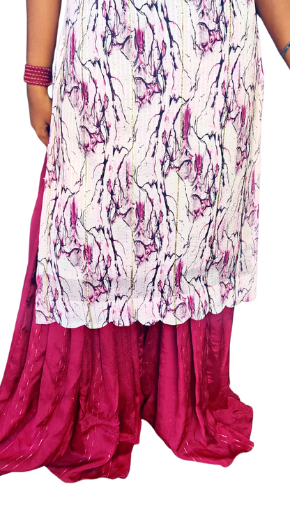 White Kurta with Purple Colour Sharara Set