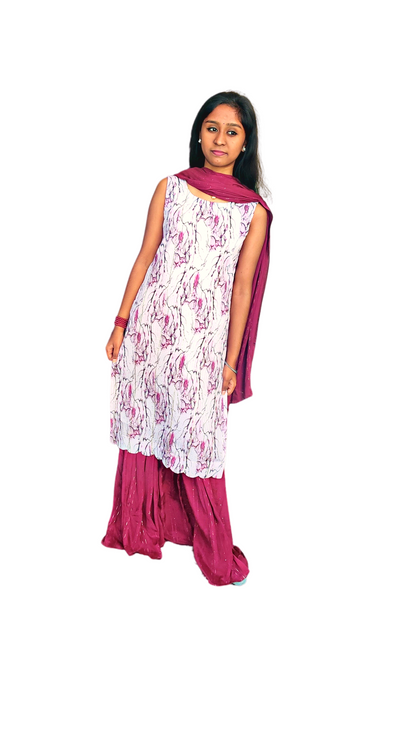 White Kurta with Purple Colour Sharara Set