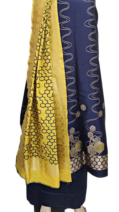 Banaras Dress Material Blue and Yellow