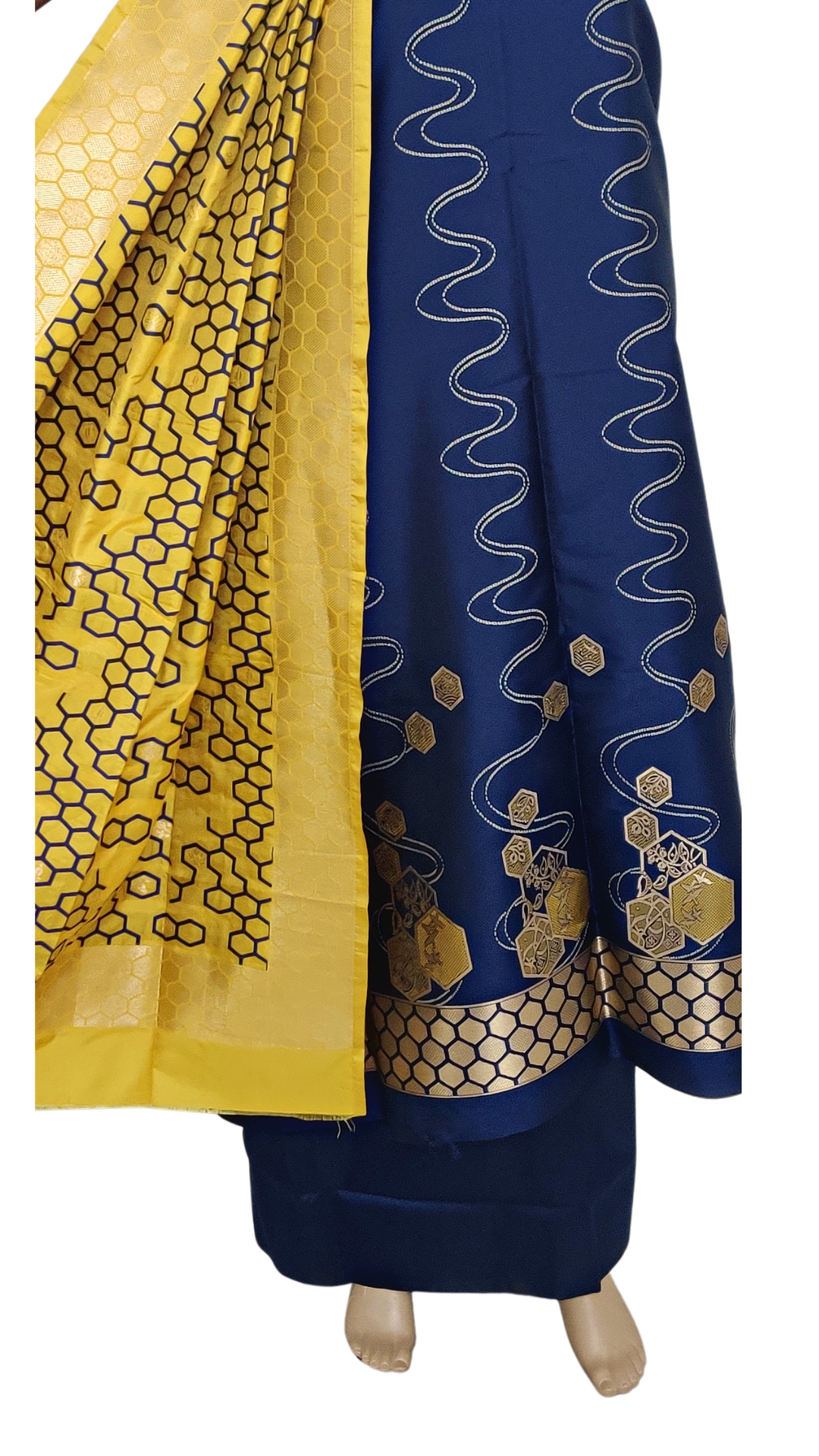 Banaras Dress Material Blue and Yellow