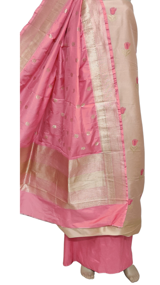 Banaras Dress Material with Peach&Pink