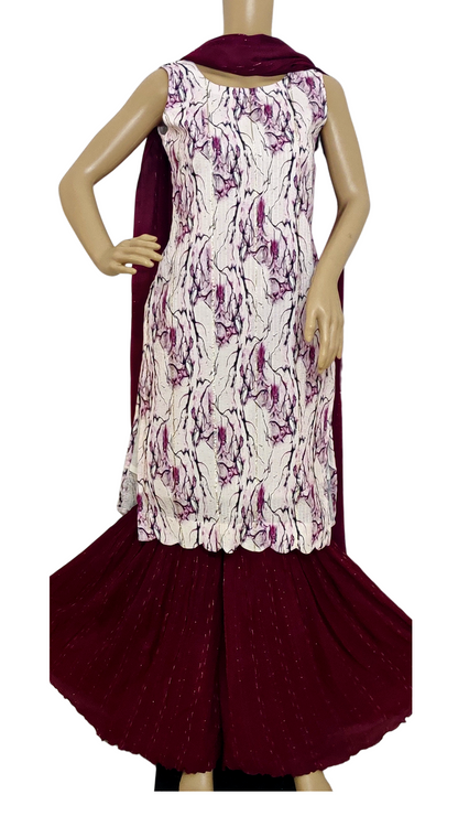 White Kurta with Purple Colour Sharara Set