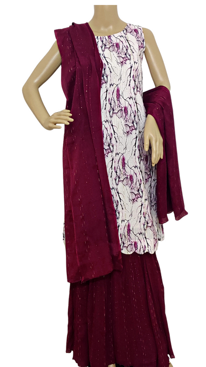 White Kurta with Purple Colour Sharara Set